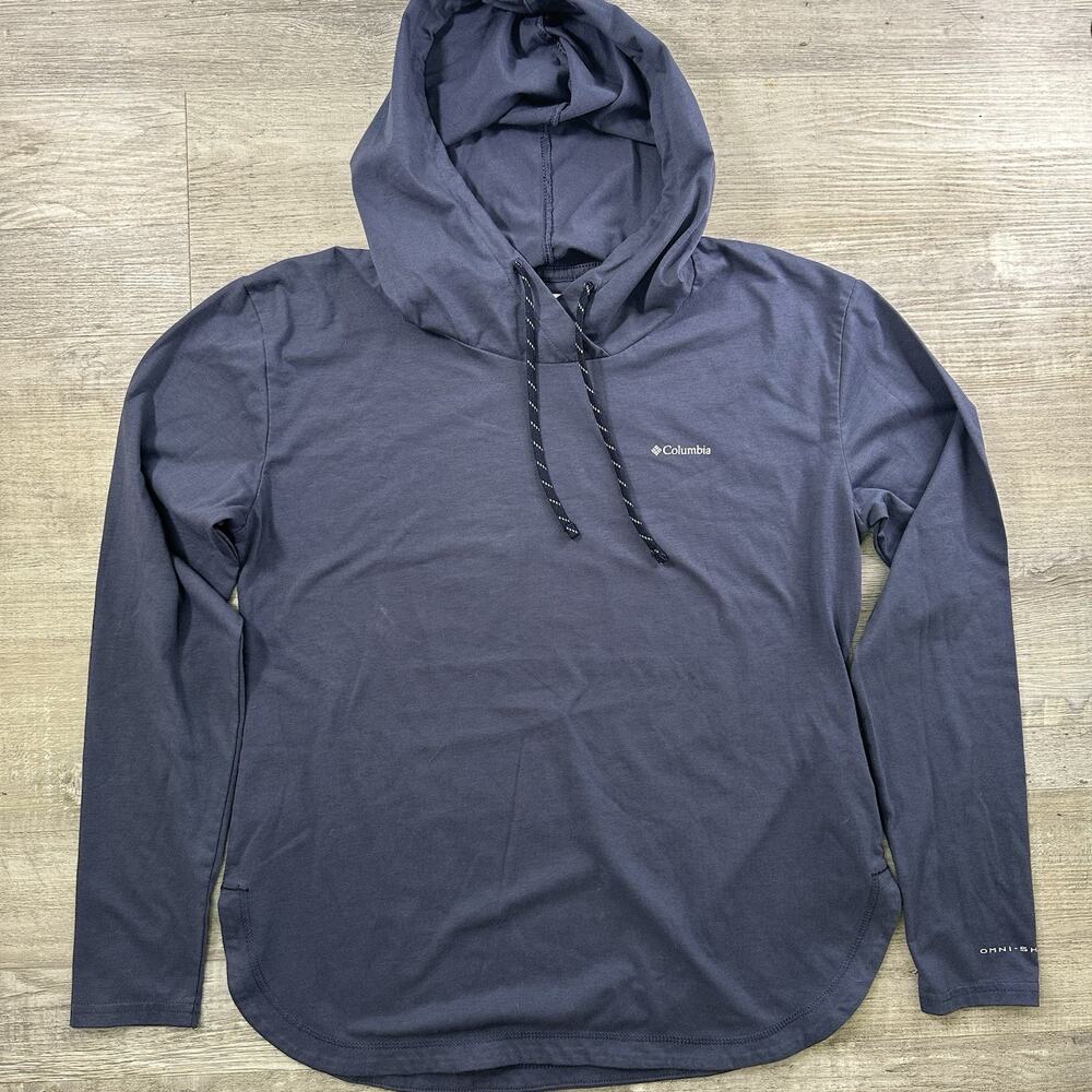 Columbia Omni-Shade Men’s Navy Blue Pullover Hoodie Knit Cotton Size M